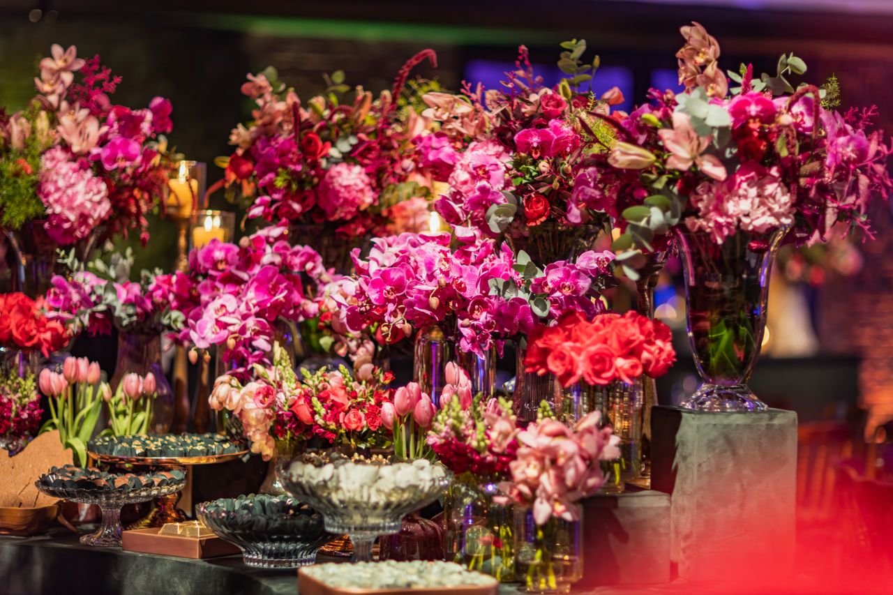 Colorful floral arrangements create a stunning centerpiece for celebratory events.